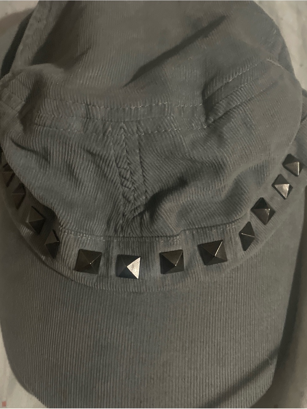 Studded Military-Style Cap in Slate Gray